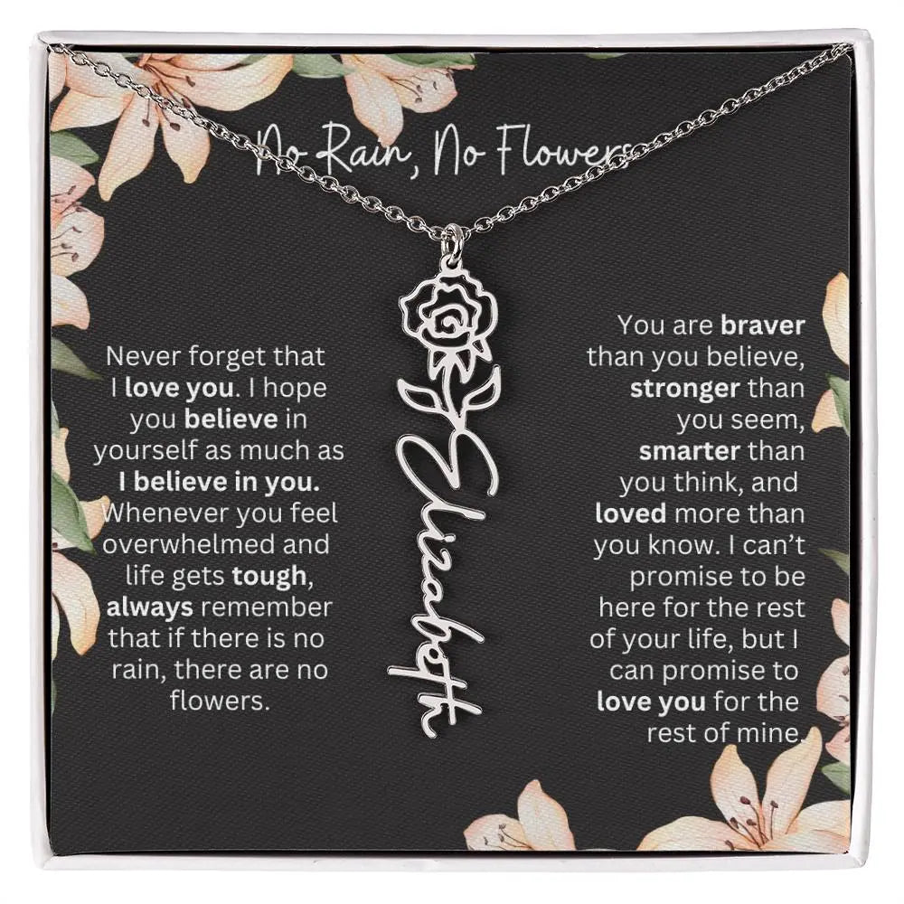 To My Daughter From Dad Necklace I Birth Flower Necklace With Name I No Rain - No Flowers