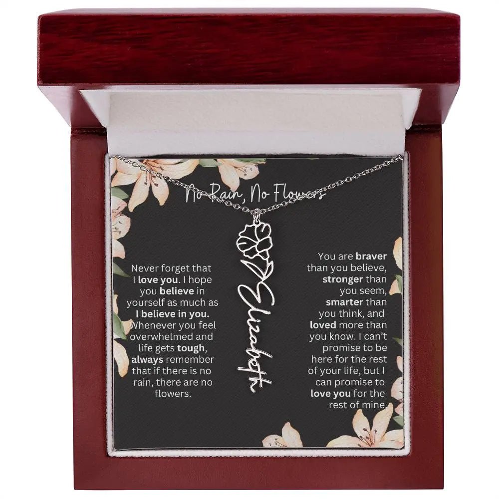 To My Daughter From Dad Necklace I Birth Flower Necklace With Name I No Rain - No Flowers