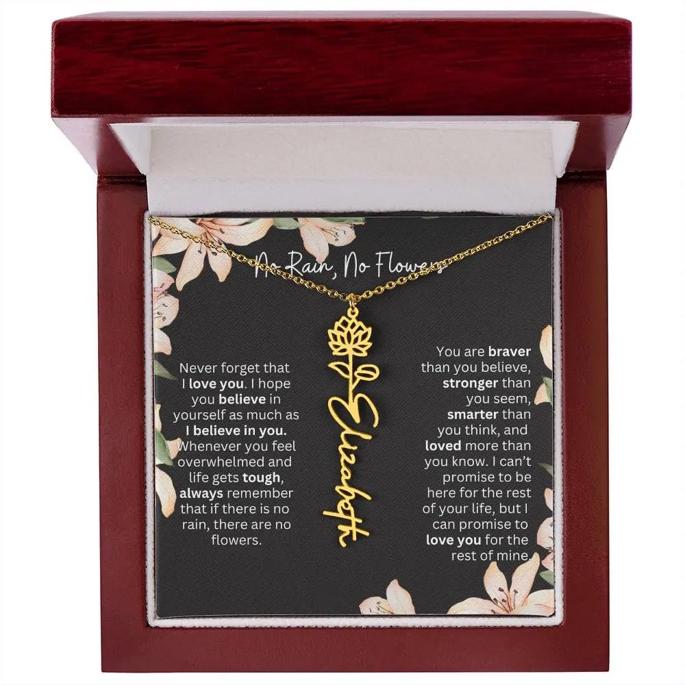 To My Daughter Necklace From Dad I Birth Flower Necklace With Name I No Rain - No Flowers