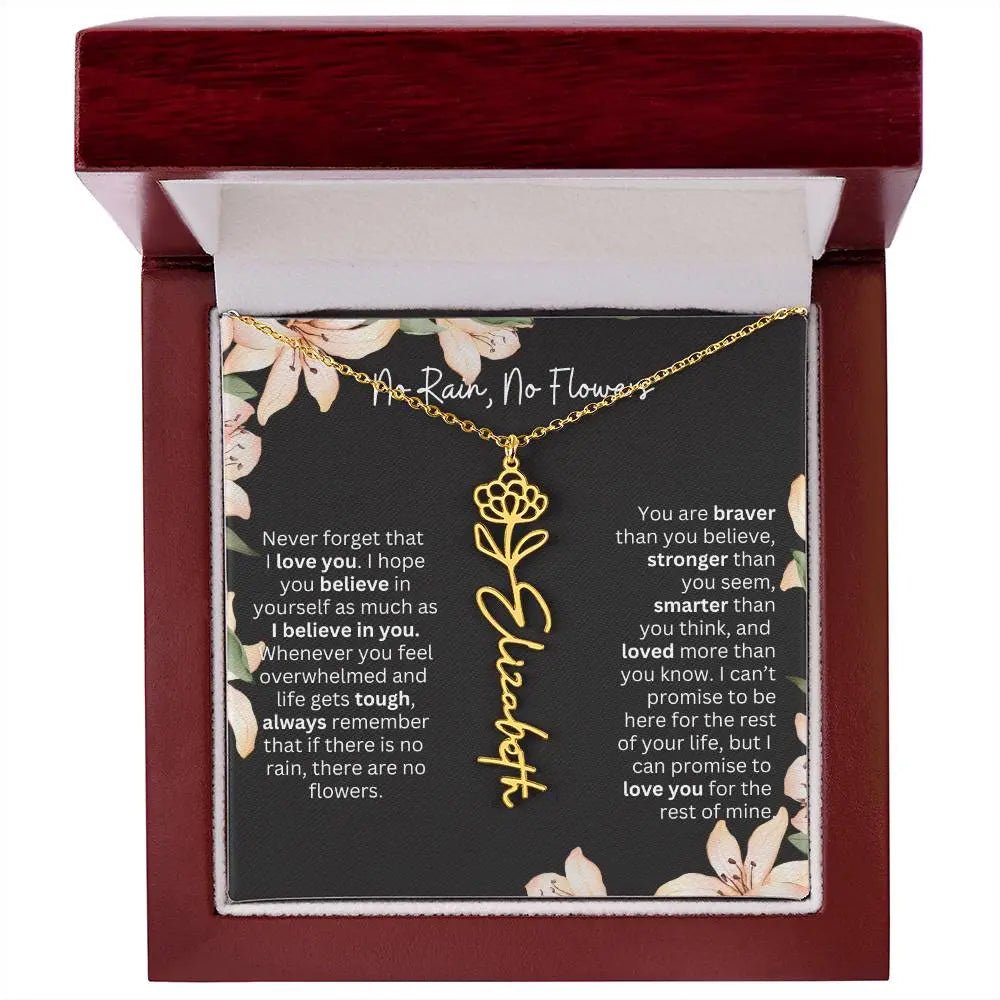 To My Daughter Necklace From Dad I Birth Flower Necklace With Name I No Rain - No Flowers