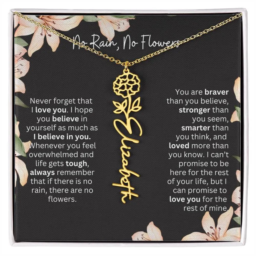 To My Daughter Necklace From Dad I Birth Flower Necklace With Name I No Rain - No Flowers