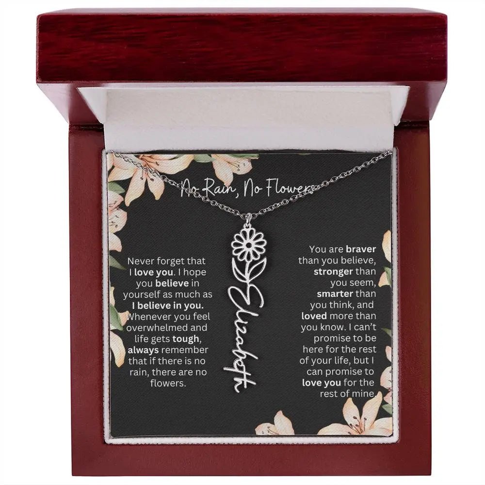 To My Daughter Necklace I Birth Flower Necklace With Name I No Rain - No Flowers
